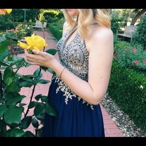 Navy Prom Dress/Dave & Johnny with v-back design